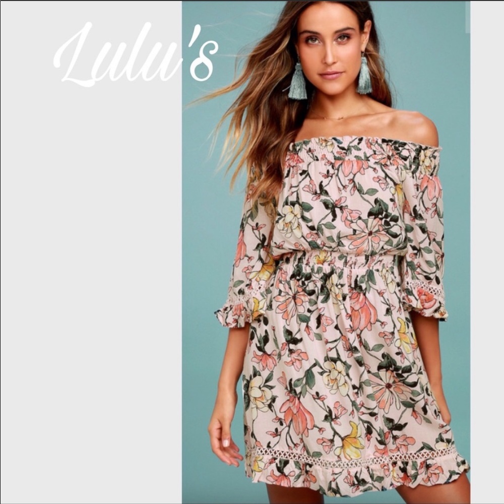 LULU’S Floral Off The Shoulder Flowy Dress L EUC